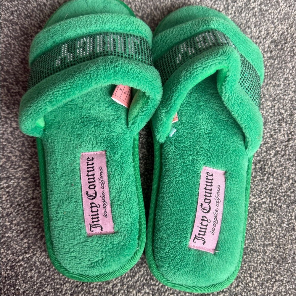 Juicy Couture Vibrant Green Plush Slides